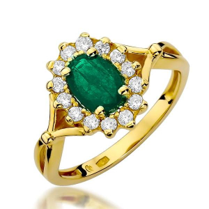 Pierścionek zaręczynowy ze Szmaragdem 0,80ct  i Diamentami złoto próby 585. W-0182SZM/80